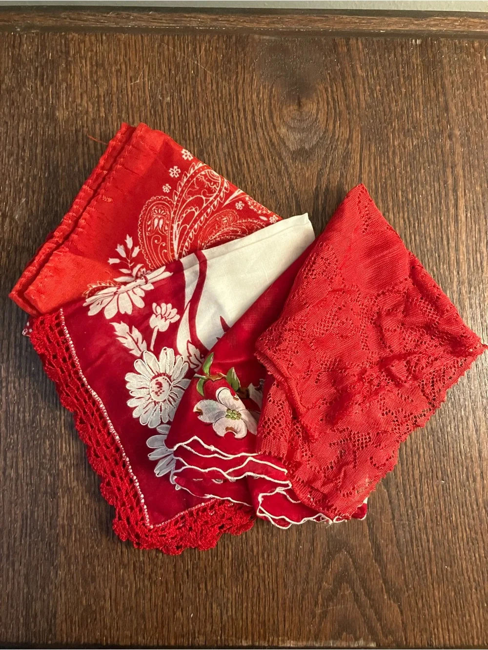 Lot of Four Red Handkerchiefs